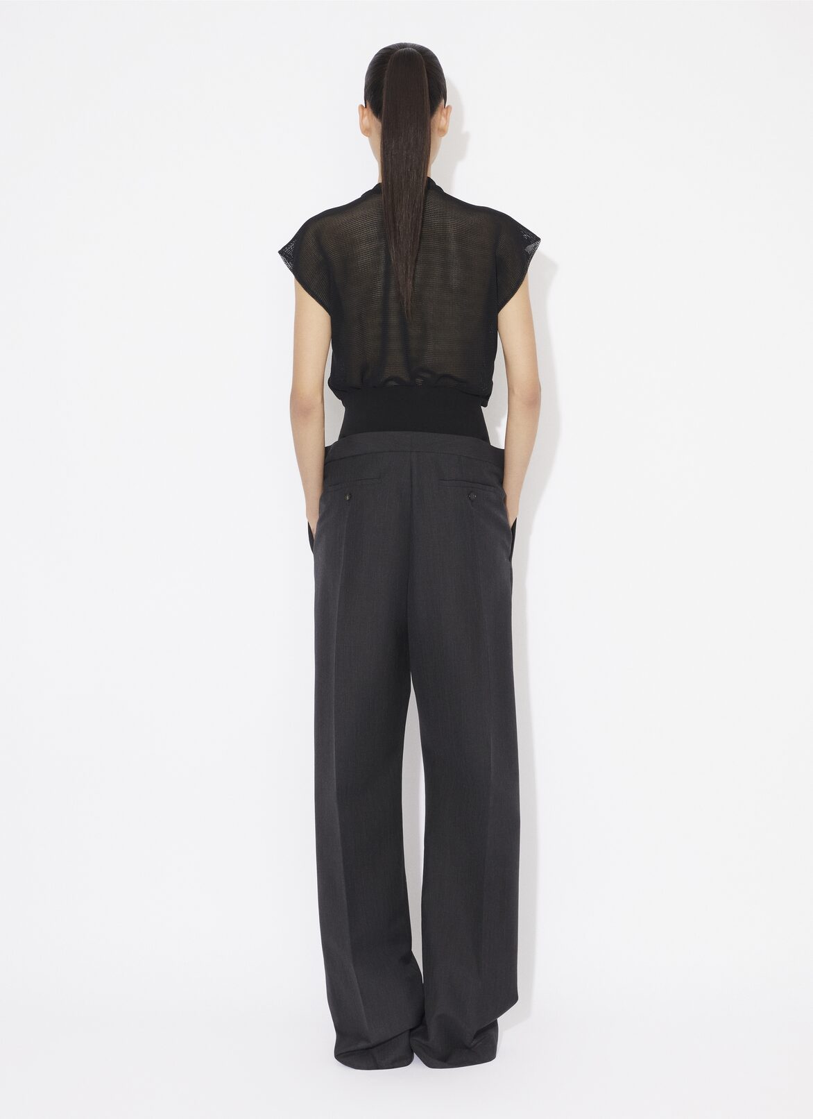 TAILORED TROUSERS WITH KNIT BAND ALAÏA DARK GREY TAILORED TROUSERS WITH KNIT BAND